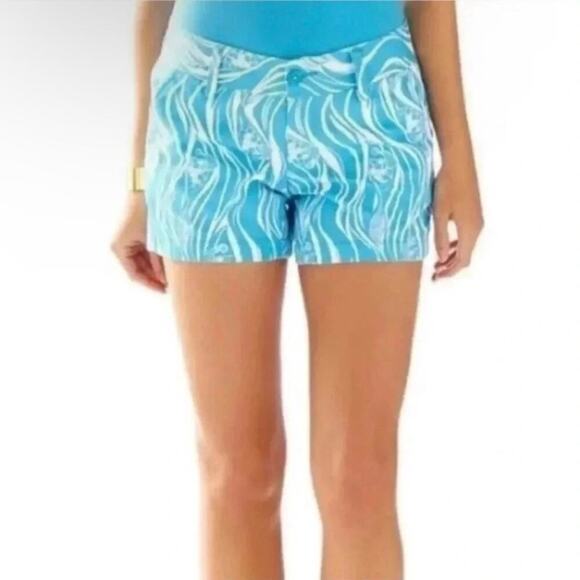 Lilly Pulitzer Callahan Shorts 5” White Turquoise Joe Fish Vacation Preppy 10 - Picture 1 of 16